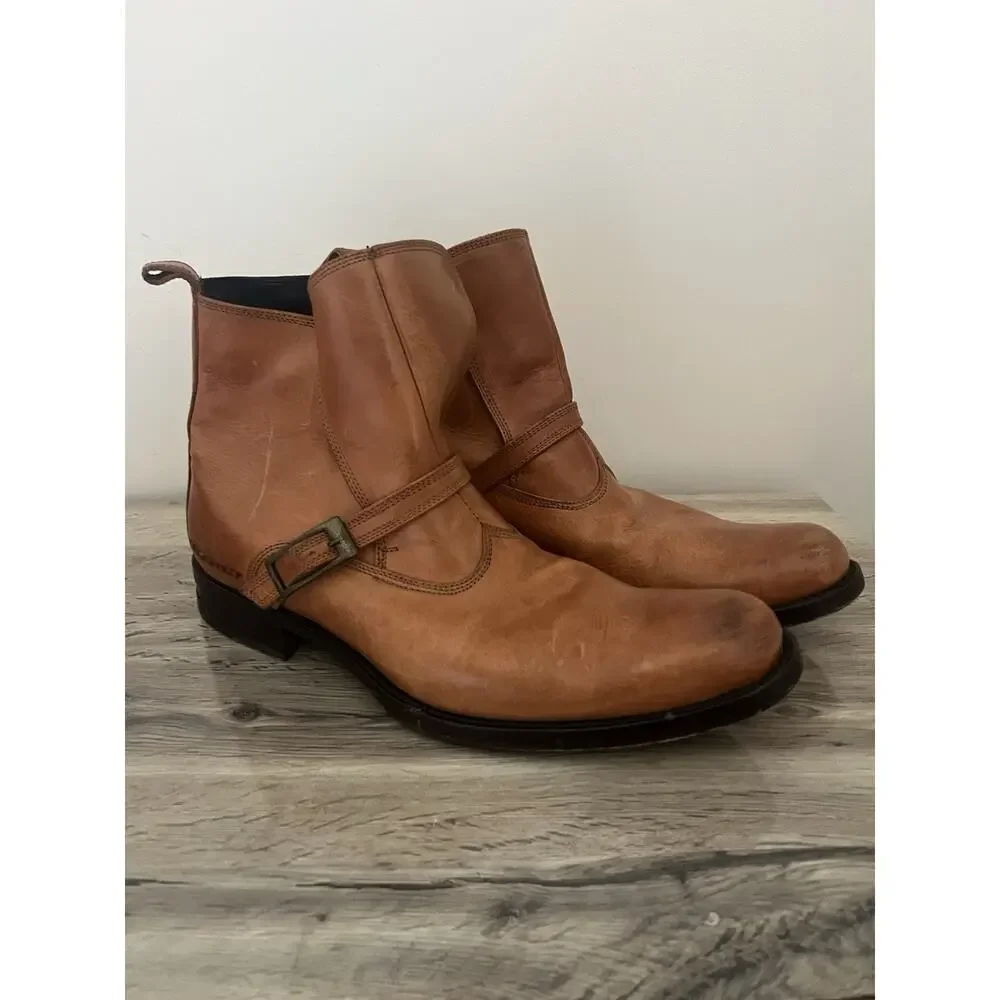 Dsquared2 Brown Vintage Leather Ankle Boots Dress Shoes Buckle Strap 46